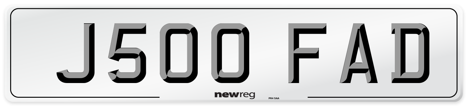 J500 FAD Number Plate from New Reg